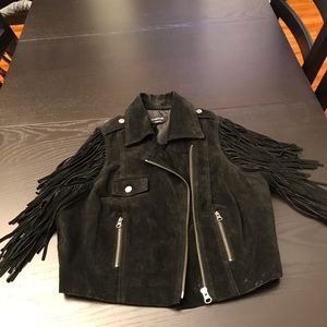 Bebe Real suede crop fringe vest